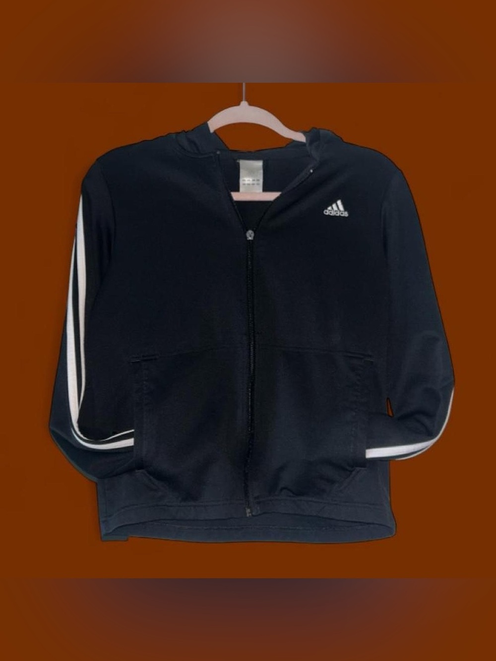 adidas Black Zip-Up Hoodie Jacket with White Stripes